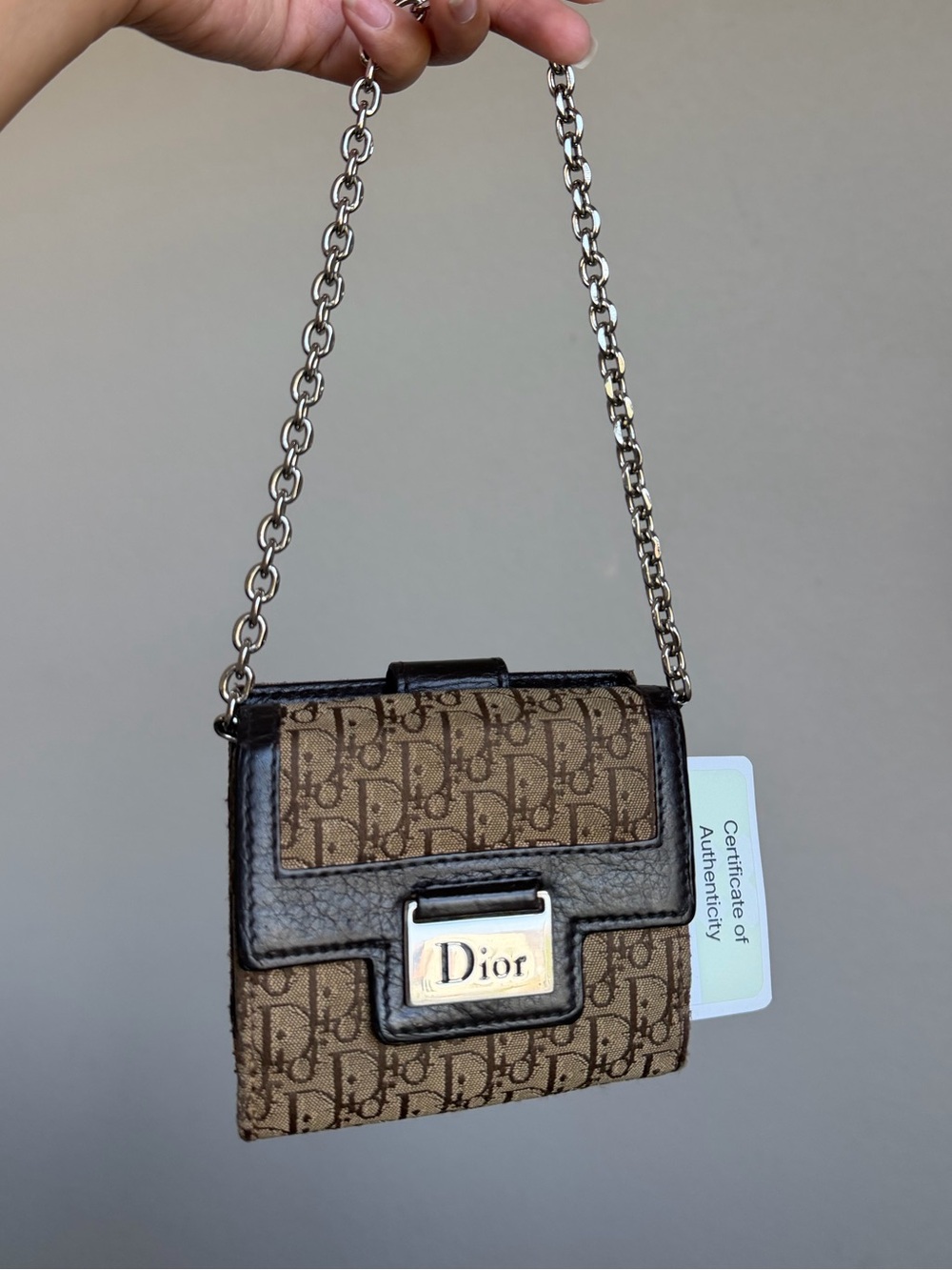 Auth Christian Dior John Galliano Street Chic Compact Wallet with Chain